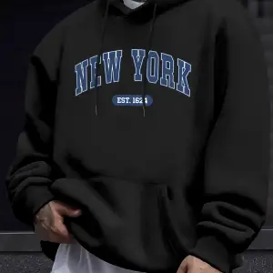 New York Yaratıcı Mektup Baskı 12 Renkli Kazak Erkek Uzun Kollu Rahat Kapşonlu Yumuşak Sonbah