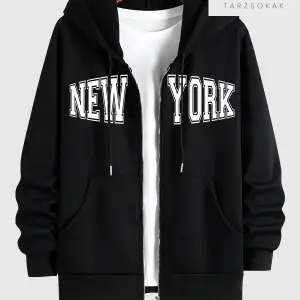 New York Yazılı Sweatshirt Fermuarlı Hırka Siyah