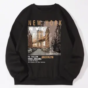 Newyork NYC Renkli Oversize Bisiklet Yaka Pamuklu Sweatshirt Siyah