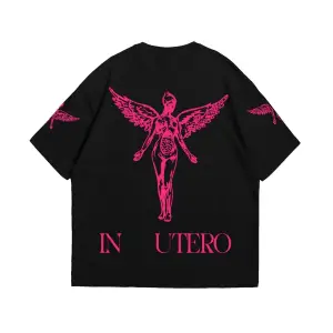 Nirvana In Utero Pembe Baskılı Oversize Unisex Beyaz