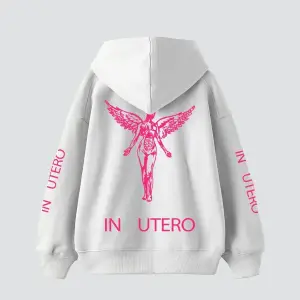 Nirvana In Utero Pembe Baskılı Oversize Unisex Beyaz