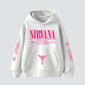 Nirvana In Utero Pembe Baskılı Oversize Unisex Beyaz