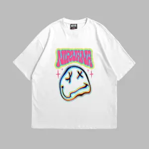 Nirvana Smile Baskılı Oversize Unisex Beyaz