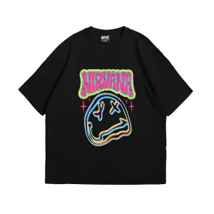 Nirvana Smile Baskılı Oversize Unisex Siyah