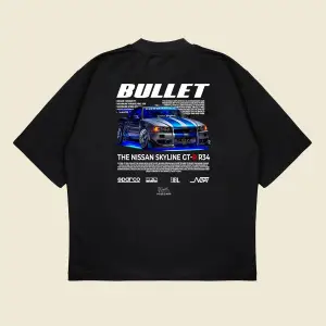 Nissan Bullet Hızlı Ve Öfkeli Baskılı Oversize Unisex Pamuklu Nefes Alan Kalın Kum