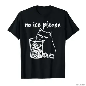 No Ice Lütfen Komik Kedi Doodle Mizah T-shirt Erkekler Kadınlar Için % 100% Pamuk T Shirt Kıs