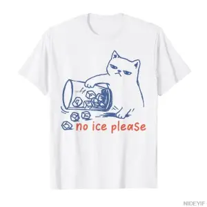 No Ice Lütfen Komik Kedi Meme T-shirt Erkekler Kadınlar Için % 100% Pamuklu T Shirt Kısa Koll