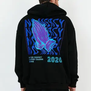 No Mercy Siyah Oversize Unisex Kapüşonlu Sweatshirt Hoodie