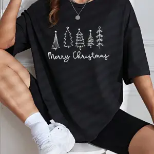 Noel Baskılı Damla Omuz Tişört