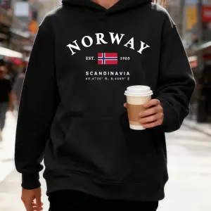 Norveç İskandinav Bayrağı Baskılar Kapüşonlular Pamuk Bayan Kış Polar Sıcak Kazaklar Koşu Cep