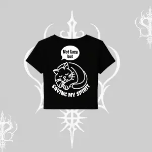 Not Lazy Saving My Spirit Kedi Baskılı Babby Tee Tshirt