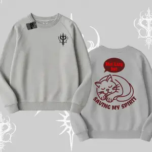 Not Lazy Saving My Spirit Kedi Baskılı Biskilet Sweatshirt