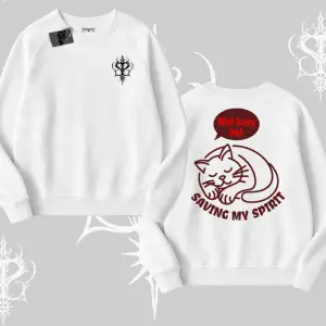 Not Lazy Saving My Spirit Kedi Baskılı Biskilet Sweatshirt