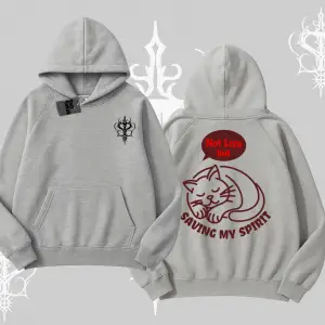 Not Lazy Saving My Spirit Kedi Baskılı Kapşonlu Sweatshirt