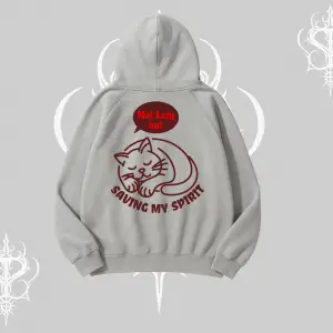 Not Lazy Saving My Spirit Kedi Baskılı Kapşonlu Sweatshirt