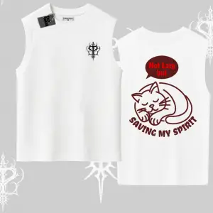 Not Lazy Saving My Spirit Kedi Baskılı Kolsuz Tshirt