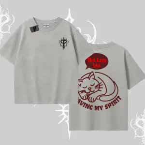 Not Lazy Saving My Spirit Kedi Baskılı Oversize Tshirt