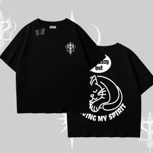 Not Lazy Saving My Spirit Kedi Baskılı Oversize Tshirt