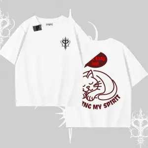 Not Lazy Saving My Spirit Kedi Baskılı Oversize Tshirt