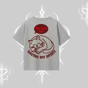 Not Lazy Saving My Spirit Kedi Baskılı Oversize Tshirt