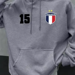 Numarası 15 Fransa Baskı Erkekler Hoodie Vintage Sonbahar Streetwear Rahat Gevşek Hoody Polar