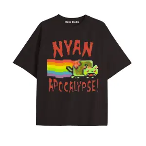 Nyan Nyan cat oversize unisex t-shirt siyah