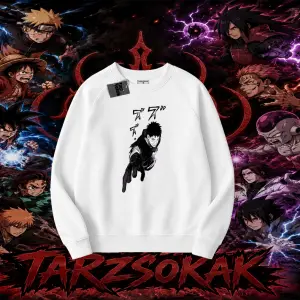 Obito uchiha Naruto Anime Karakteri Oversize Unisex Bisiklet Yaka Sweatshirt Beyaz