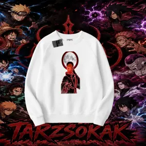 Obito uchiha Naruto Anime Karakteri Oversize Unisex Bisiklet Yaka Sweatshirt Beyaz