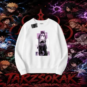 Obito uchiha Naruto Anime Karakteri Oversize Unisex Bisiklet Yaka Sweatshirt Beyaz