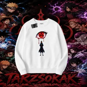 Obito uchiha Naruto Anime Karakteri Oversize Unisex Bisiklet Yaka Sweatshirt Beyaz