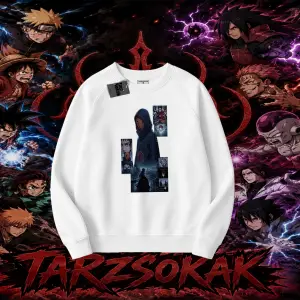 Obito uchiha Naruto Anime Karakteri Oversize Unisex Bisiklet Yaka Sweatshirt Beyaz