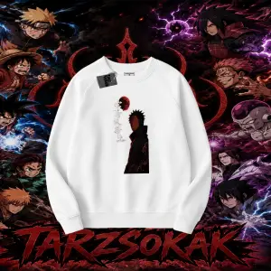 Obito uchiha Naruto Anime Karakteri Oversize Unisex Bisiklet Yaka Sweatshirt Beyaz
