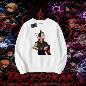 Obito uchiha Naruto Anime Karakteri Oversize Unisex Bisiklet Yaka Sweatshirt Beyaz
