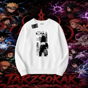 Obito uchiha Naruto Anime Karakteri Oversize Unisex Bisiklet Yaka Sweatshirt Beyaz