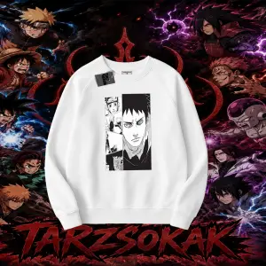 Obito uchiha Naruto Anime Karakteri Oversize Unisex Bisiklet Yaka Sweatshirt Beyaz