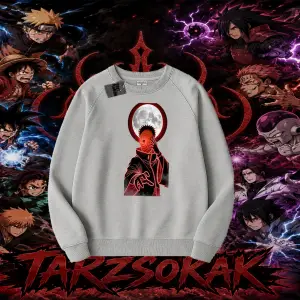 Obito uchiha Naruto Anime Karakteri Oversize Unisex Bisiklet Yaka Sweatshirt Beyaz