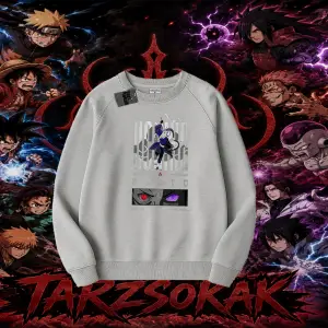 Obito uchiha Naruto Anime Karakteri Oversize Unisex Bisiklet Yaka Sweatshirt Beyaz