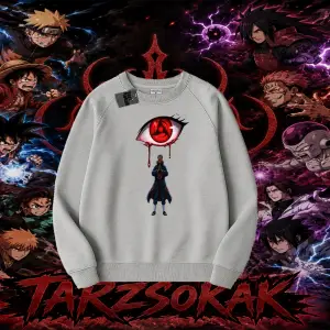 Obito uchiha Naruto Anime Karakteri Oversize Unisex Bisiklet Yaka Sweatshirt Beyaz