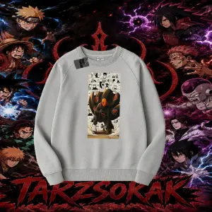 Obito uchiha Naruto Anime Karakteri Oversize Unisex Bisiklet Yaka Sweatshirt Beyaz