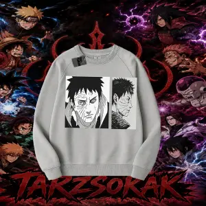 Obito uchiha Naruto Anime Karakteri Oversize Unisex Bisiklet Yaka Sweatshirt Beyaz