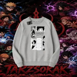 Obito uchiha Naruto Anime Karakteri Oversize Unisex Bisiklet Yaka Sweatshirt Beyaz