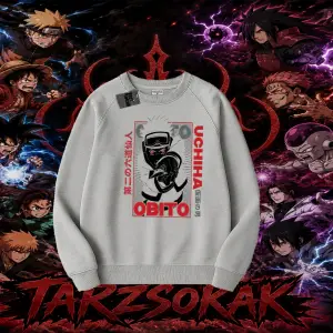 Obito uchiha Naruto Anime Karakteri Oversize Unisex Bisiklet Yaka Sweatshirt Beyaz