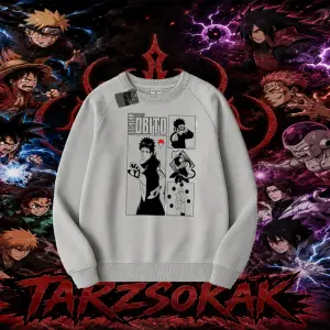 Obito uchiha Naruto Anime Karakteri Oversize Unisex Bisiklet Yaka Sweatshirt Beyaz