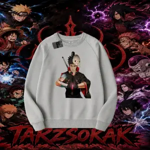 Obito uchiha Naruto Anime Karakteri Oversize Unisex Bisiklet Yaka Sweatshirt Beyaz