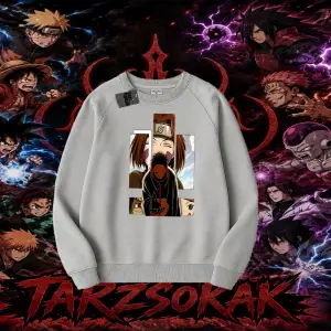 Obito uchiha Naruto Anime Karakteri Oversize Unisex Bisiklet Yaka Sweatshirt Beyaz