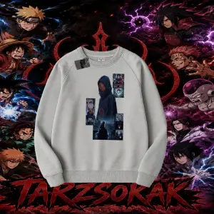 Obito uchiha Naruto Anime Karakteri Oversize Unisex Bisiklet Yaka Sweatshirt Beyaz