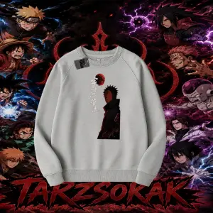 Obito uchiha Naruto Anime Karakteri Oversize Unisex Bisiklet Yaka Sweatshirt Beyaz