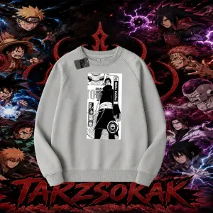 Obito uchiha Naruto Anime Karakteri Oversize Unisex Bisiklet Yaka Sweatshirt Beyaz