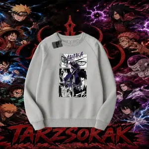 Obito uchiha Naruto Anime Karakteri Oversize Unisex Bisiklet Yaka Sweatshirt Beyaz