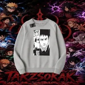 Obito uchiha Naruto Anime Karakteri Oversize Unisex Bisiklet Yaka Sweatshirt Beyaz
